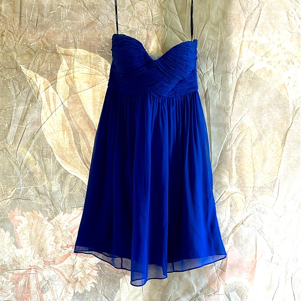 Donna Morgan Dress Strapless Silk Chiffon Royal Blue Size 10